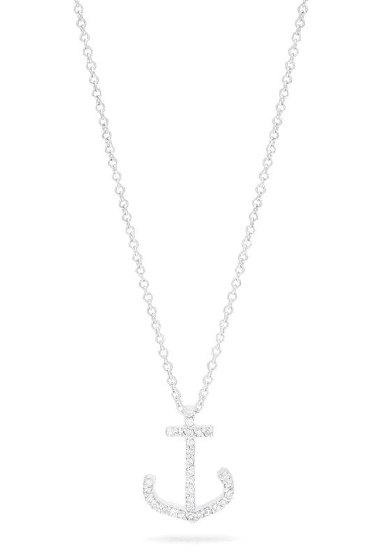 custom pendant necklace with meaningful words-Seaside 14K White Gold Diamond Anchor Pendant, 0.09 TCW