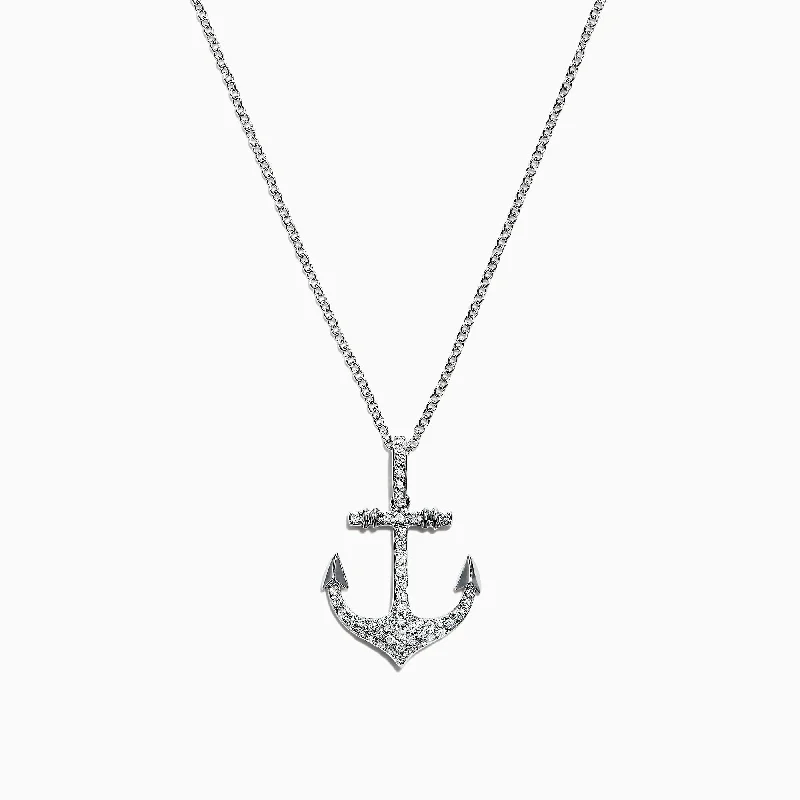 personalized pendant necklace with family initials-Seaside 14K White Gold Diamond Anchor Pendant, 0.21