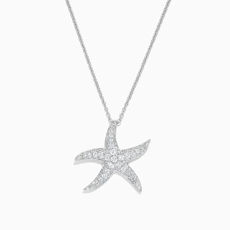 personalized pendant necklace with angel wings-Seaside 14K White Gold Diamond Starfish Pendant, 0.55 TCW