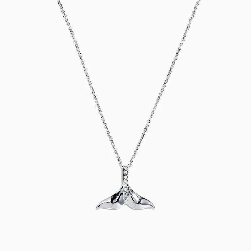 engraved crystal pendant necklace for lovebirds-Seaside 14K White Gold Diamond Whale's Tail Pendant, 0.05 TCW