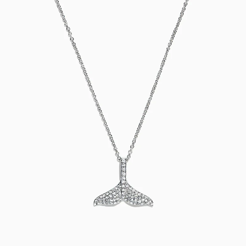 gold pendant necklace with gemstone for couples-Seaside 14K White Gold Diamond Whale's Tail Pendant, 0.28 TCW