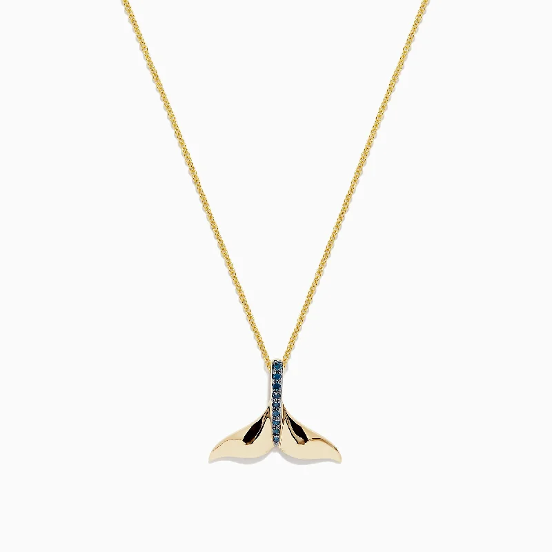 personalized initial pendant necklace with stone-Seaside 14K Yellow Gold Blue Diamond Whale's Tail Pendant, 0.05 TCW