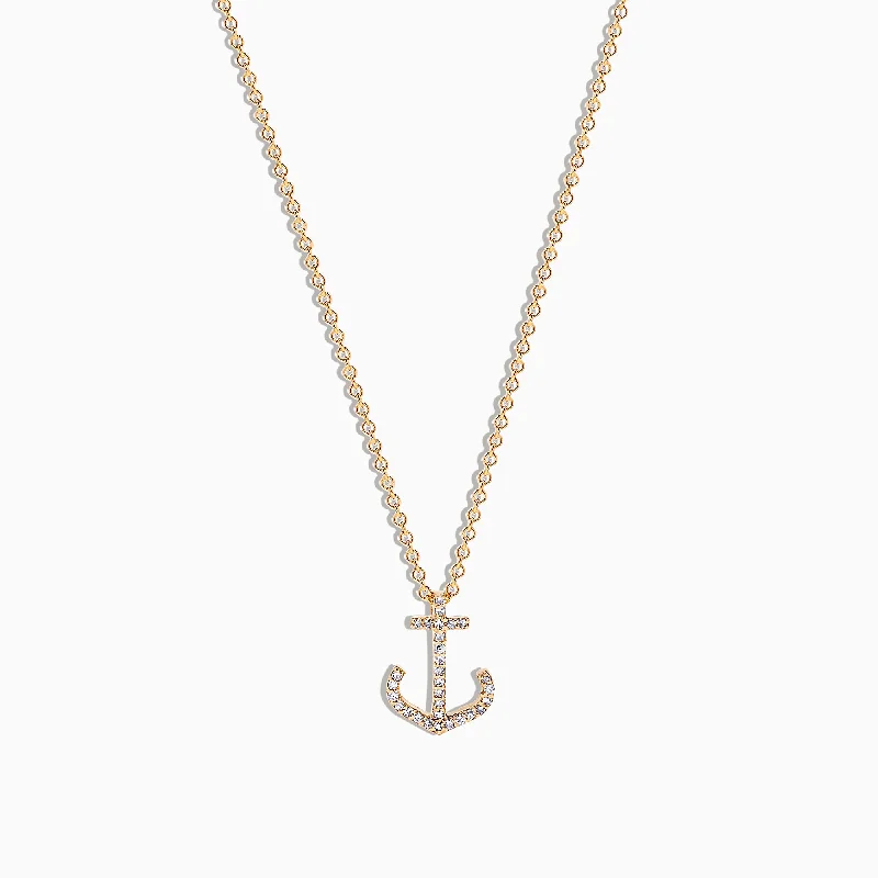 men’s custom silver nameplate necklace-Seaside 14K Yellow Gold Diamond Anchor Pendant, 0.09 TCW