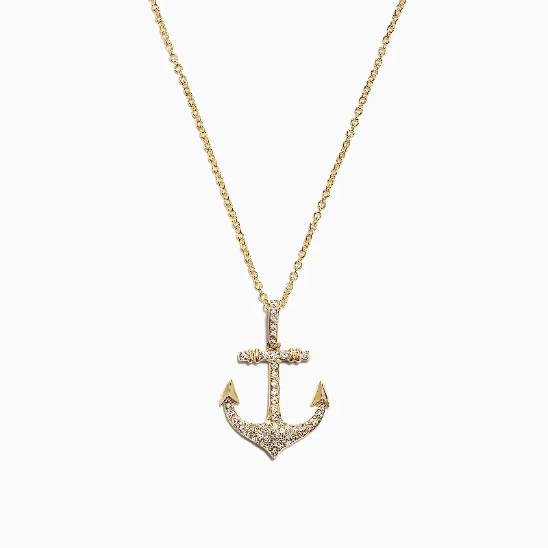 silver pendant necklace for him with love engraving-Seaside 14K Yellow Gold Diamond Anchor Pendant, 0.21 TCW