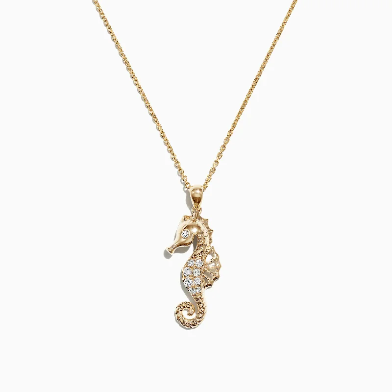 personalized photo pendant necklace for couples-Seaside 14K Yellow Gold Diamond Seahorse Pendant, 0.15 TCW