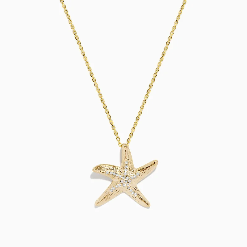 custom gemstone bar pendant necklace for men-Seaside 14K Yellow Gold Diamond Starfish Pendant, 0.13 TCW