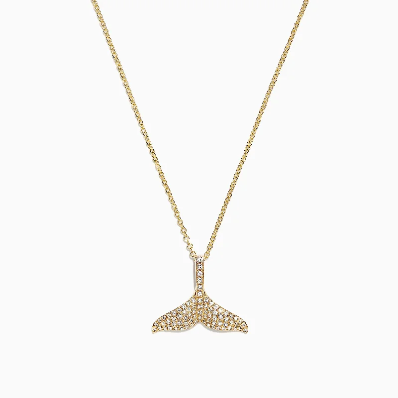 crystal heart pendant necklace with initials-Seaside 14K Yellow Gold Diamond Whale's Tail Pendant, 0.28 TCW