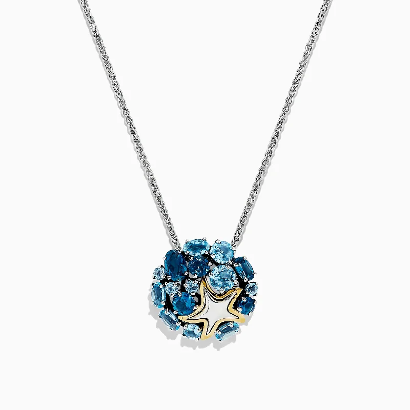 women’s gold pendant necklace with initials-Seaside Silver & 18K Gold Blue Topaz Starfish Pendant, 4.90 TCW