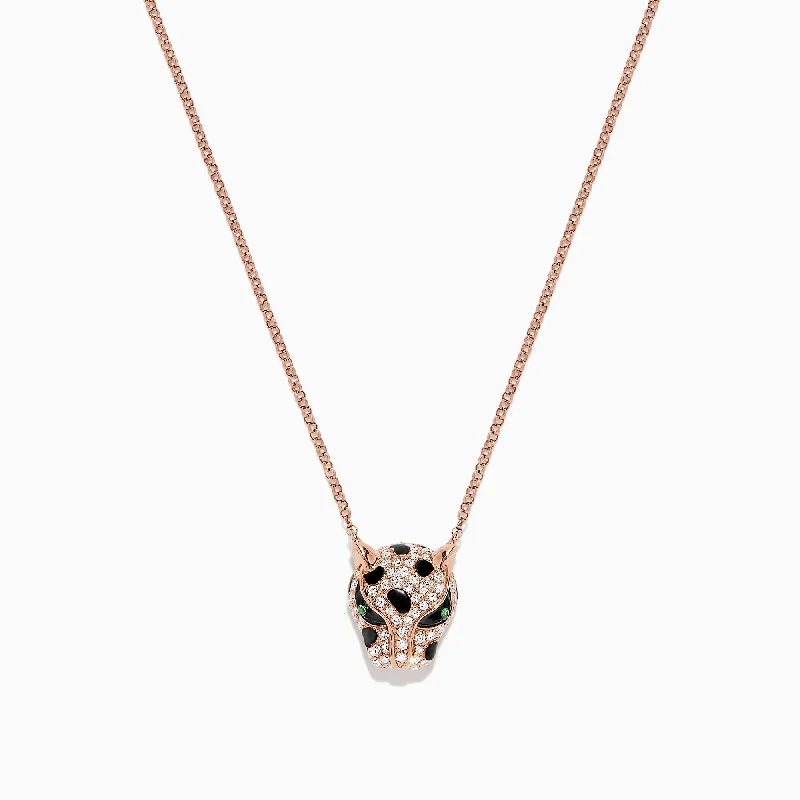 handmade gold pendant necklace with initials-Signature 14K Rose Gold Diamond and Tsavorite Panther Head Necklace, 0.33 TCW