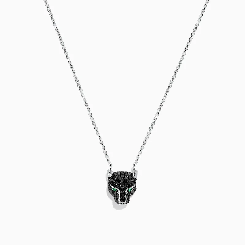 silver pendant necklace for mom with name engraving-Signature 14K White Gold Black Diamond & Emerald Necklace, 0.61 TCW