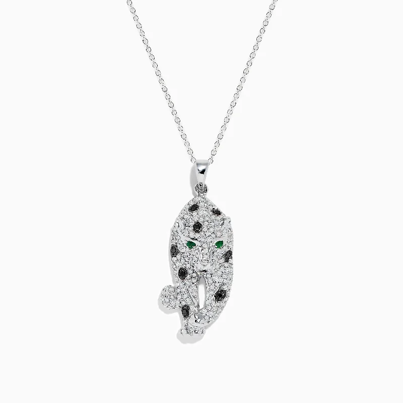 personalized family pendant necklace with initials-Signature 14K White Gold Diamond & Emerald Pendant, 0.79 TCW