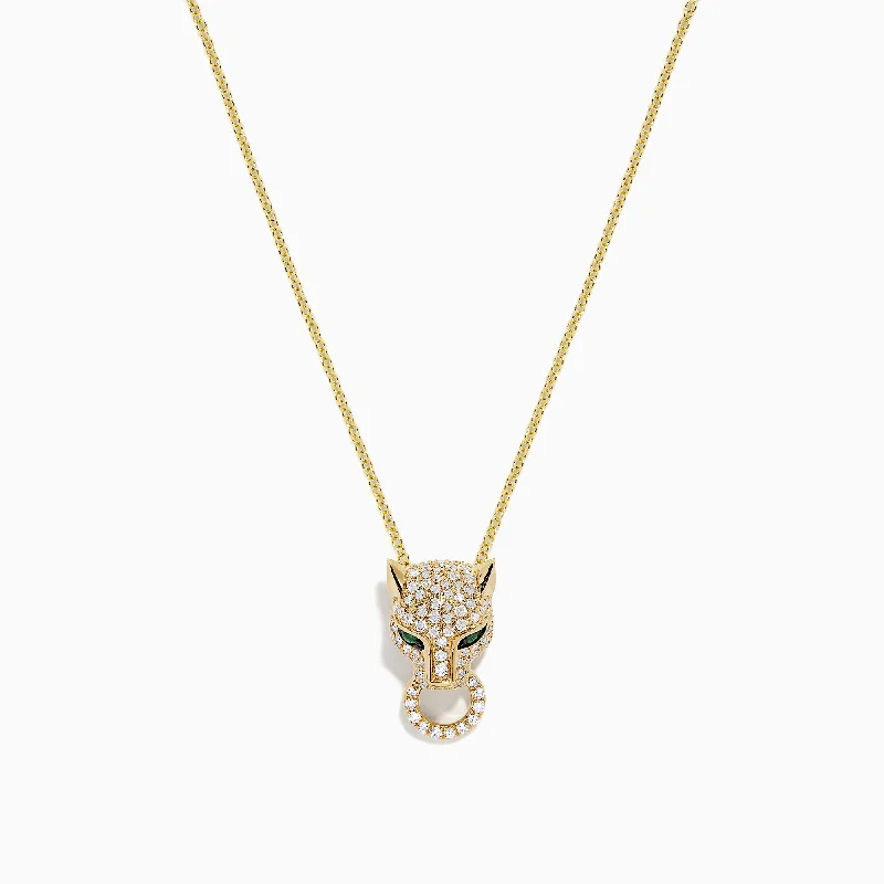 custom crystal pendant necklace with name-Signature 14K Yellow Gold Diamond & Emerald Panther Pendant, 0.47 TCW