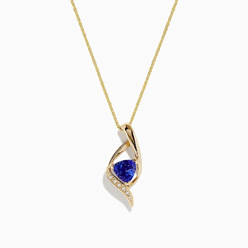 silver chain necklace with engraved pendant-Nahla Siri 14K Gold Tanzanite and Diamond Pendant, 1.46 TCW