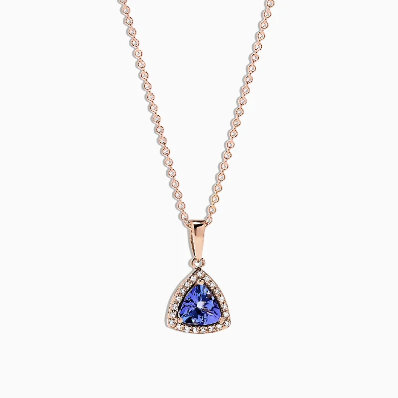 silver pendant necklace with engraved message-Nahla Siri 14K Rose Gold Tanzanite & Diamond Pendant, 0.72 TCW