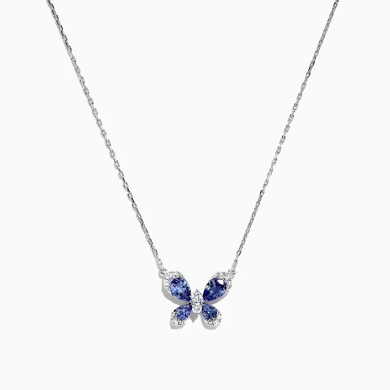 personalized pendant necklace for couple with names-Nahla Siri 14K White Gold Tanzanite and Diamond Butterfly Necklace, 1.24 TCW