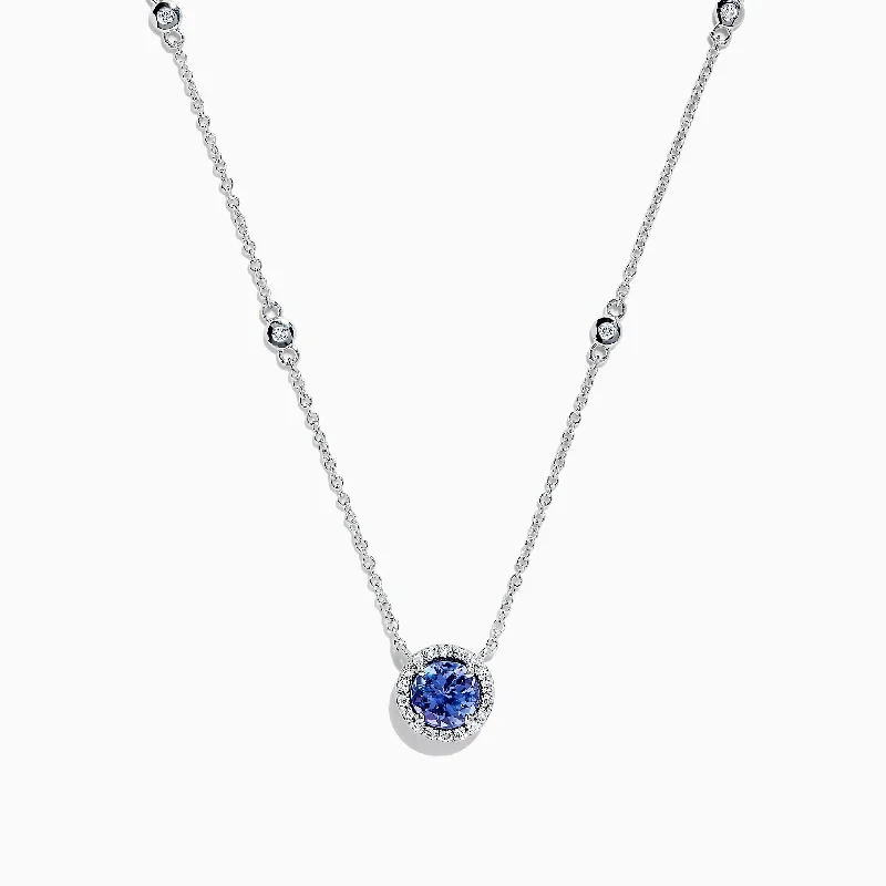 custom initial pendant necklace with gemstone-Nahla Siri 14K White Gold Tanzanite and Diamond Necklace, 0.85 TCW