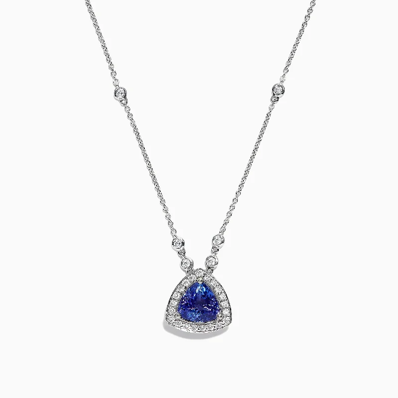 custom circle pendant necklace for her-Nahla Siri 14K White Gold Tanzanite Diamond Pendant, 1.82 TCW