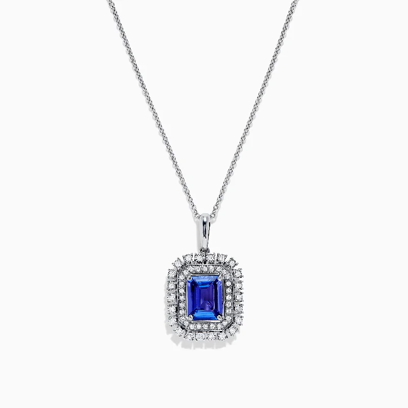 unique gold pendant necklace with gemstone-Nahla Siri 14K White Gold Tanzanite & Diamond Pendant, 2.29 TCW