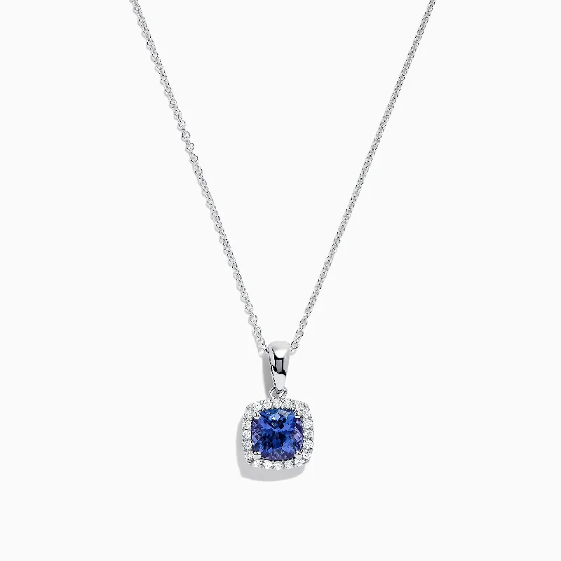 silver circle pendant necklace with engraving-Nahla Siri Sterling Silver Tanzanite and Diamond Pendant, 1.59 TCW