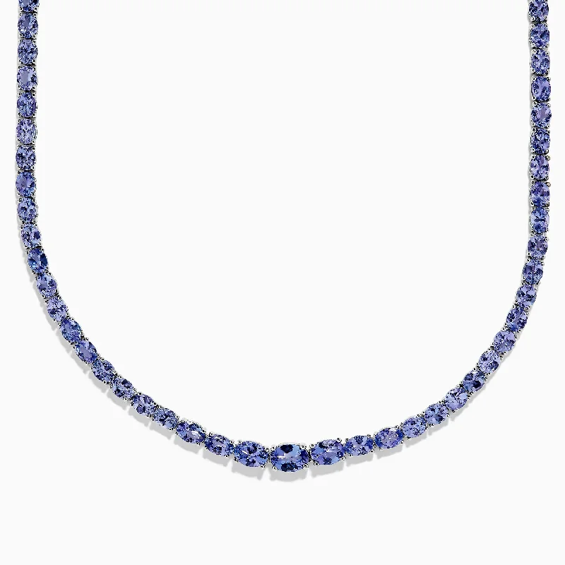 custom bar pendant necklace for him-Nahla Siri Sterling Silver Tanzanite Necklace, 27.69 TCW