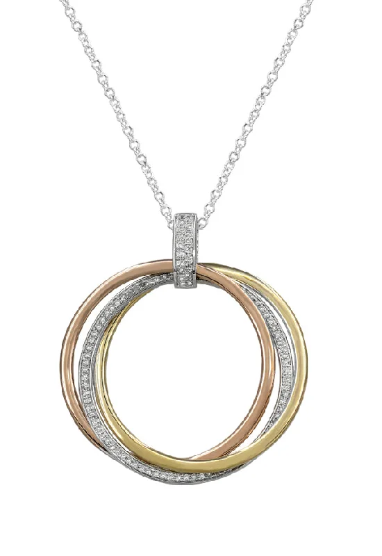 crystal charm pendant necklace for wedding-Trio 14K Tri-Color Gold Diamond Circles Pendant, 0.30 TCW