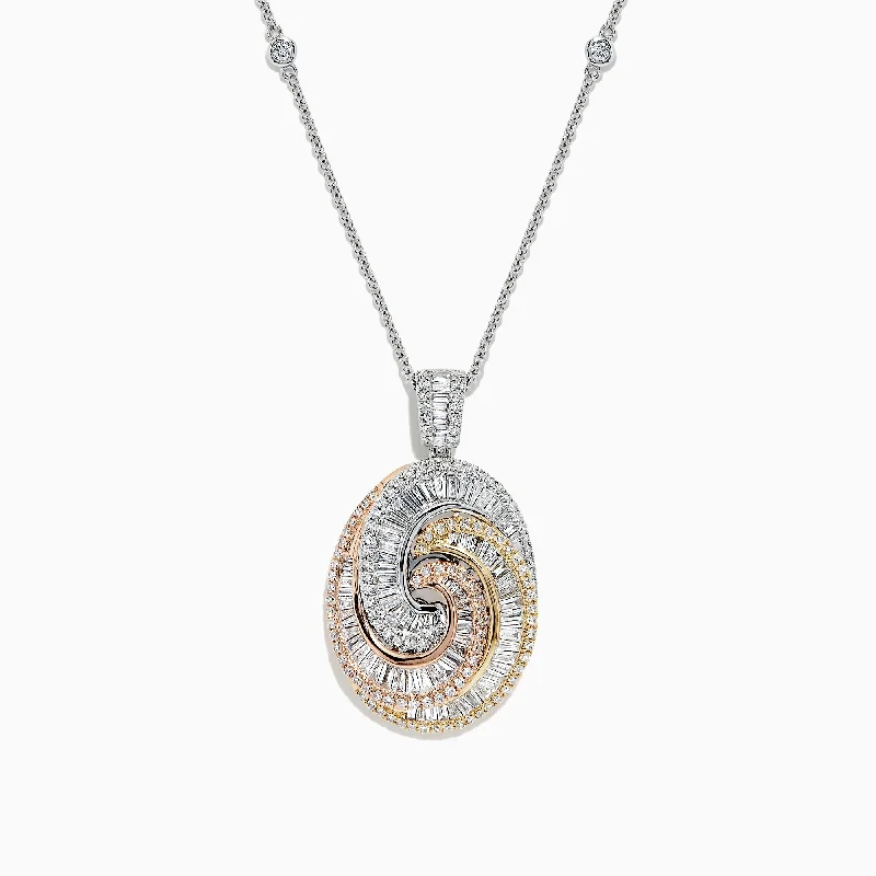 custom infinity pendant necklace with names-Trio 14K Tri Color Gold Diamond Swirl Pendant, 1.28 TCW