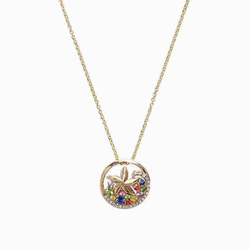 gold custom pendant necklace for special occasion-Watercolors 14K Gold Sapphire & Diamond Starfish Pendant, 0.53 TCW