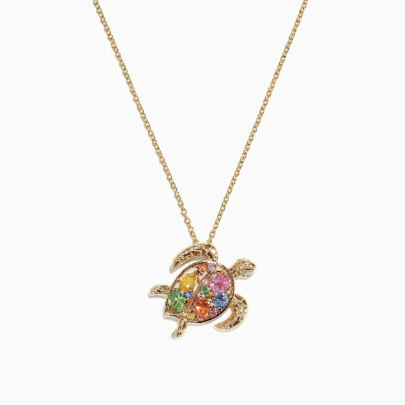 custom nameplate necklace with birthstone-Watercolors 14K Gold Sapphire & Diamond Turtle Pendant, 0.99 TCW