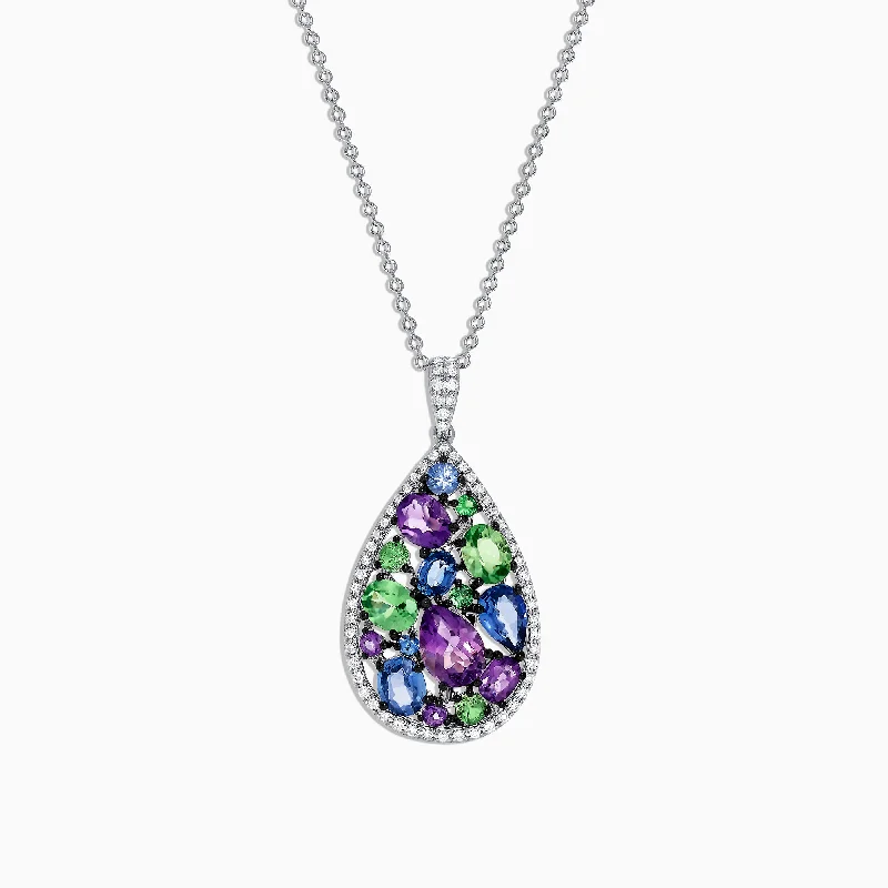 elegant crystal pendant necklace for men-Watercolors 14K White Gold Multi Sapphire & Tsavorite Diamond Pendant, 3.62 TCW