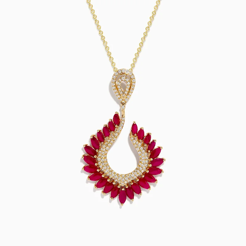 silver bar necklace with family engraving-Ruby Royal Yellow Gold Ruby and Diamond Statement Pendant, 4.88 TCW