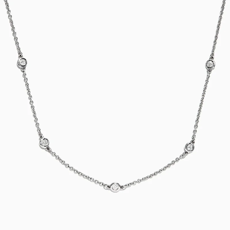 gold custom pendant necklace for special occasion-14K White Gold 18" Diamond Necklace, .69 TCW