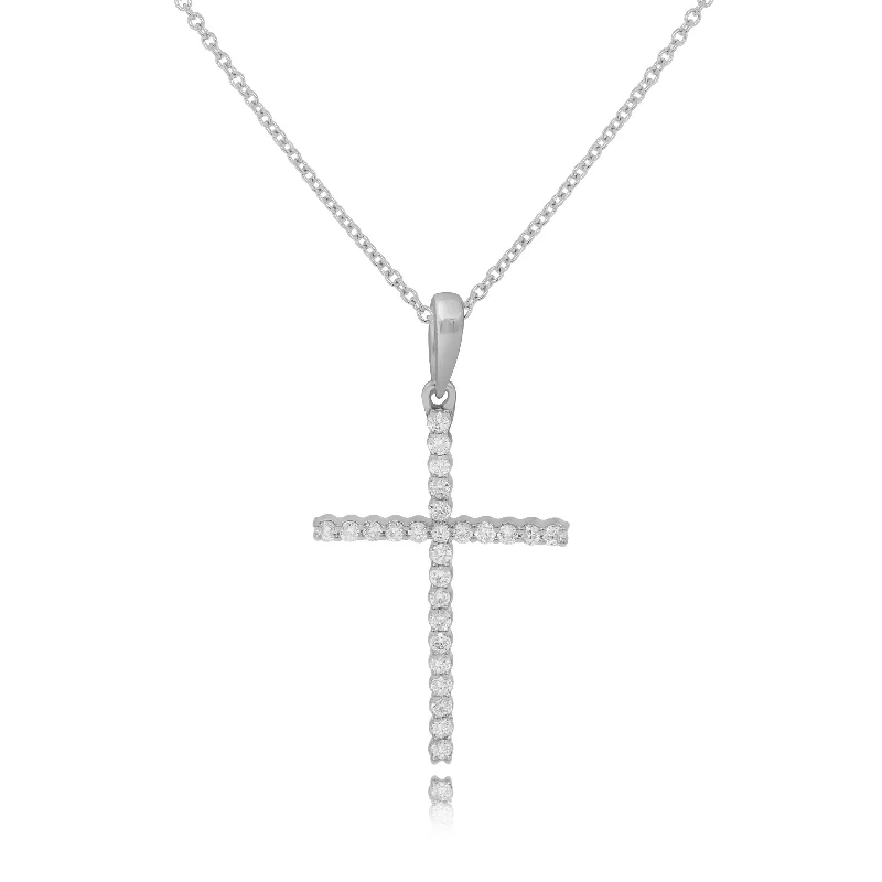 custom infinity bar pendant necklace for couple-0.15ct Diamond Cross Pendant set in 14KT White Gold / PN115438B1