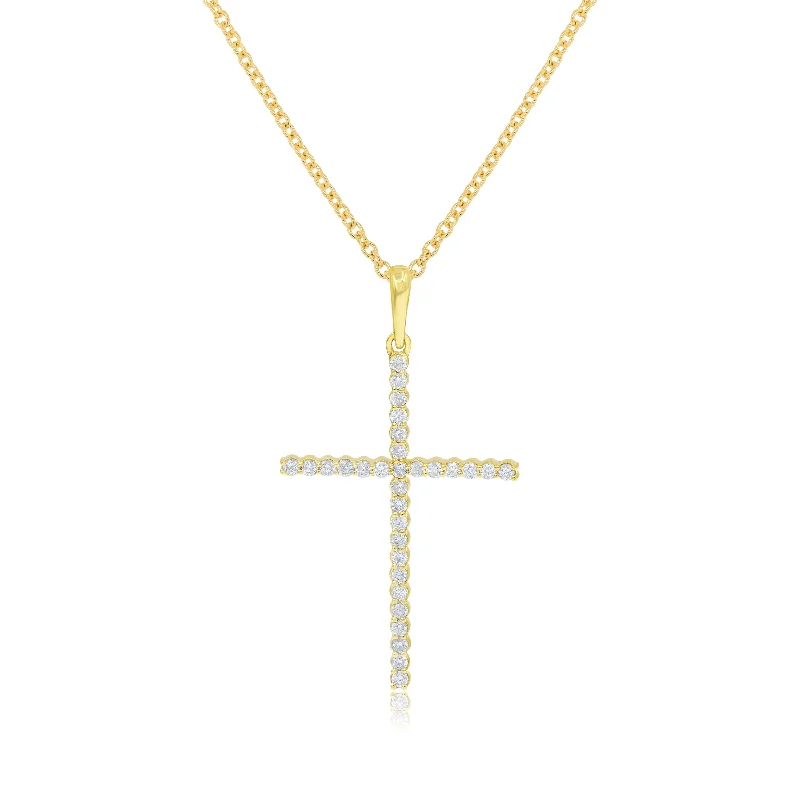 simple gold pendant necklace with family engraving-0.26ct Diamond Cross Pendant set in 14KT Yellow Gold / PN115445J