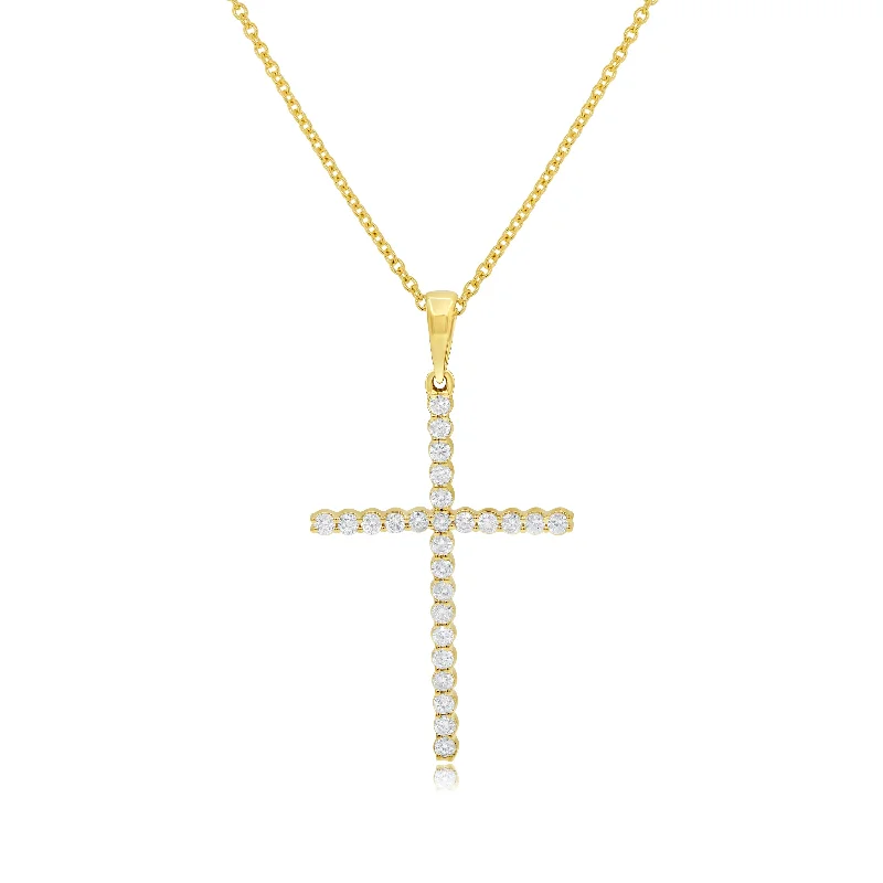 custom engraved gemstone pendant necklace for mom-0.33ct Diamond Cross Pendant set in 14KT Yellow Gold / PN115446H