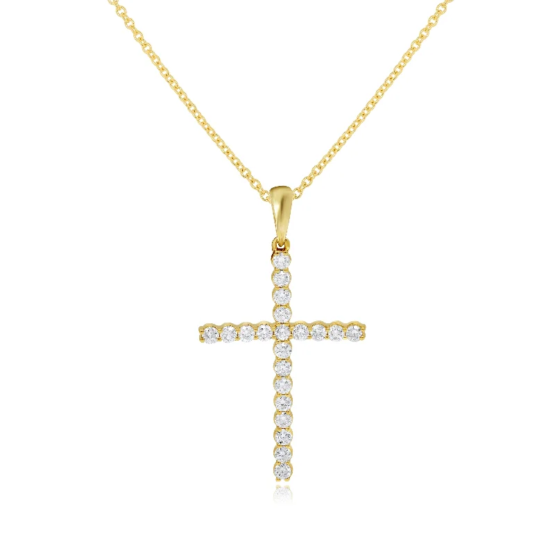 personalized letter charm necklace for her-0.56ct Diamond Cross Pendant set in 14KT Yellow Gold / PN115447B1