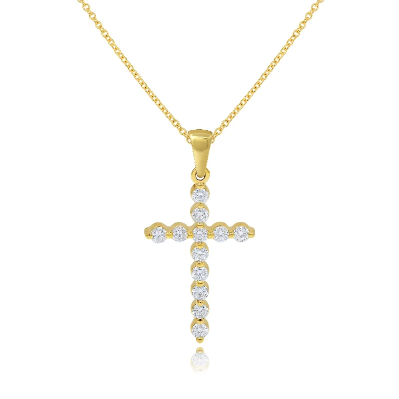 silver pendant necklace with engraved message for him-0.50ct Diamond Cross Pendant set in 14KT Yellow Gold / PN400154K