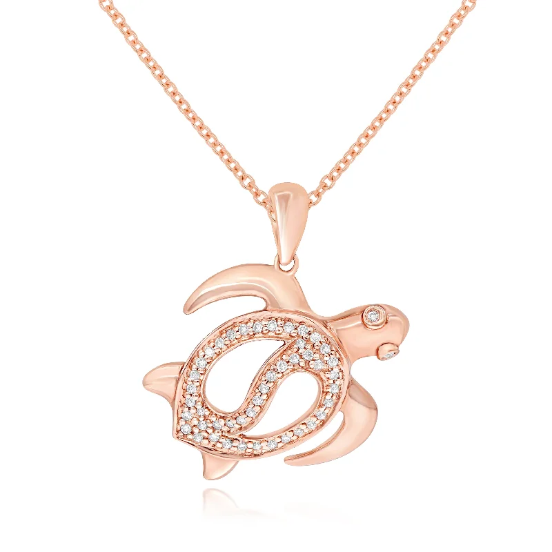 silver bar necklace with heart-shaped pendant-0.14ct Diamond Pendant set in 14KT Rose Gold / P7937F