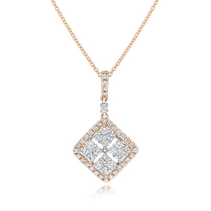 personalized long pendant necklace with engraving-0.98ct Diamond Pendant set in 18KT Yellow and White Gold / PF964B