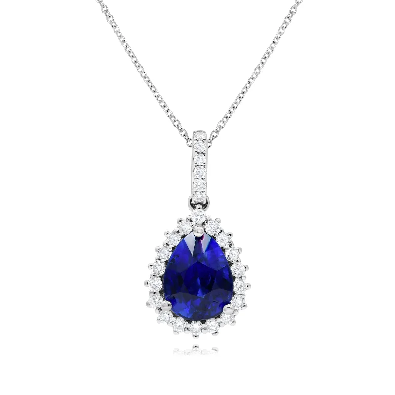 personalized infinity necklace with birthstone-0.25ct Diamond and 2.10ct Sapphire Pendant set in 18KT White Gold / PN405