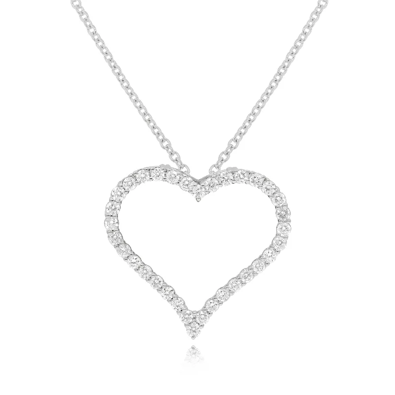 engraved heart pendant necklace with date-1.40ct Diamond Open Heart Pendant set in 14KT White Gold / PN416472