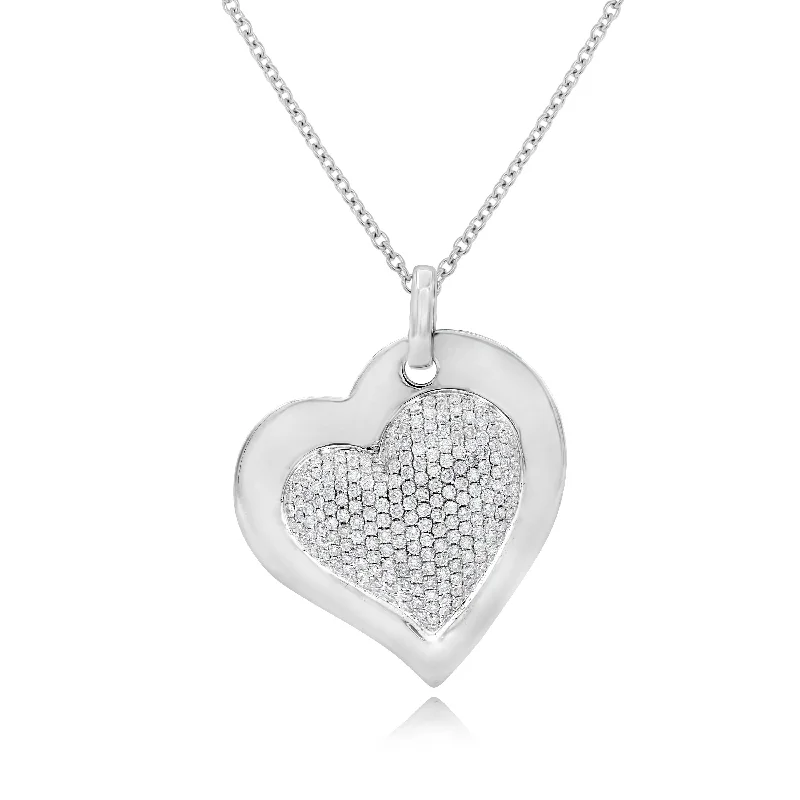 silver custom necklace with family names-2.38ct Diamond Heart Pendant set in 18KT White Gold / S44316