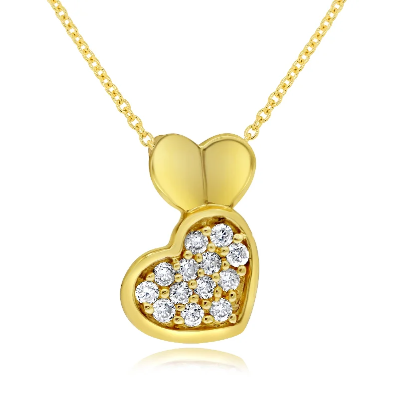 silver pendant necklace with custom initials for men-0.15ct Diamond Heart  Pendant set in 14KT Yellow Gold / SP1D0872