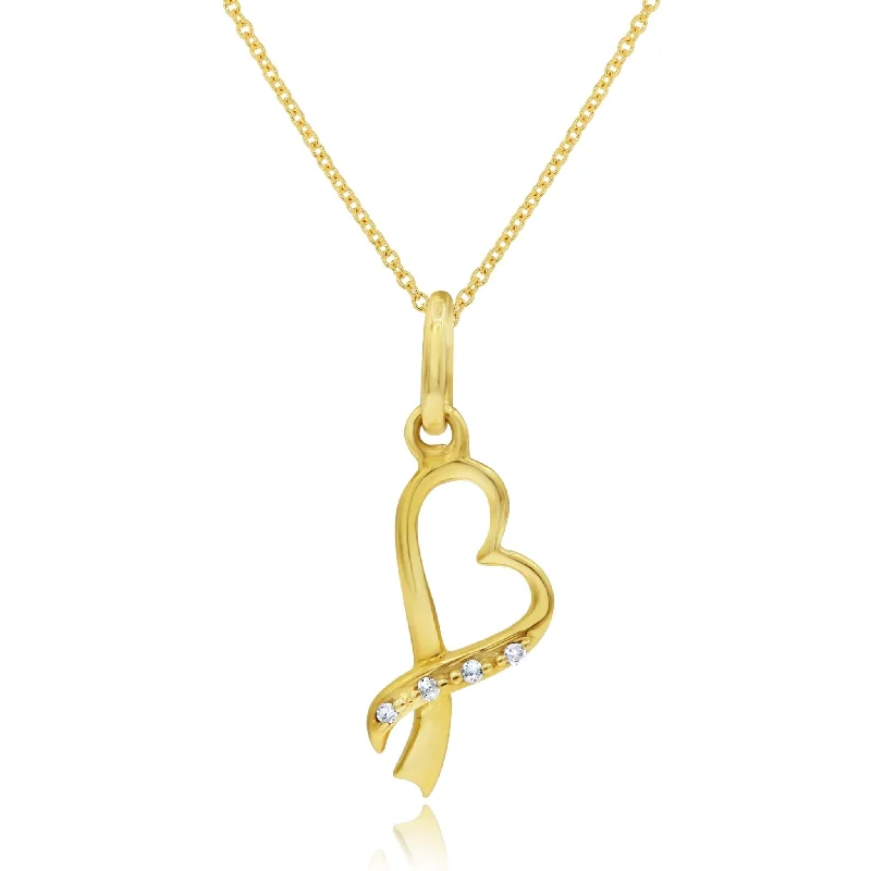 simple gold chain with engraved pendant-0.02ct Diamond Heart Pendant set in 14KT Yellow Gold / SP1D5092A