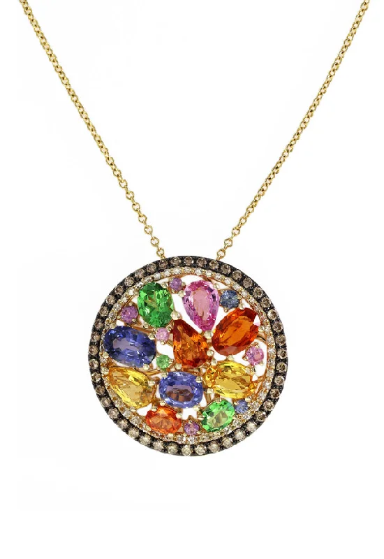 personalized heart-shaped pendant for wedding day-Watercolors Multi Sapphire & Diamond Pendant, 5.11 TCW