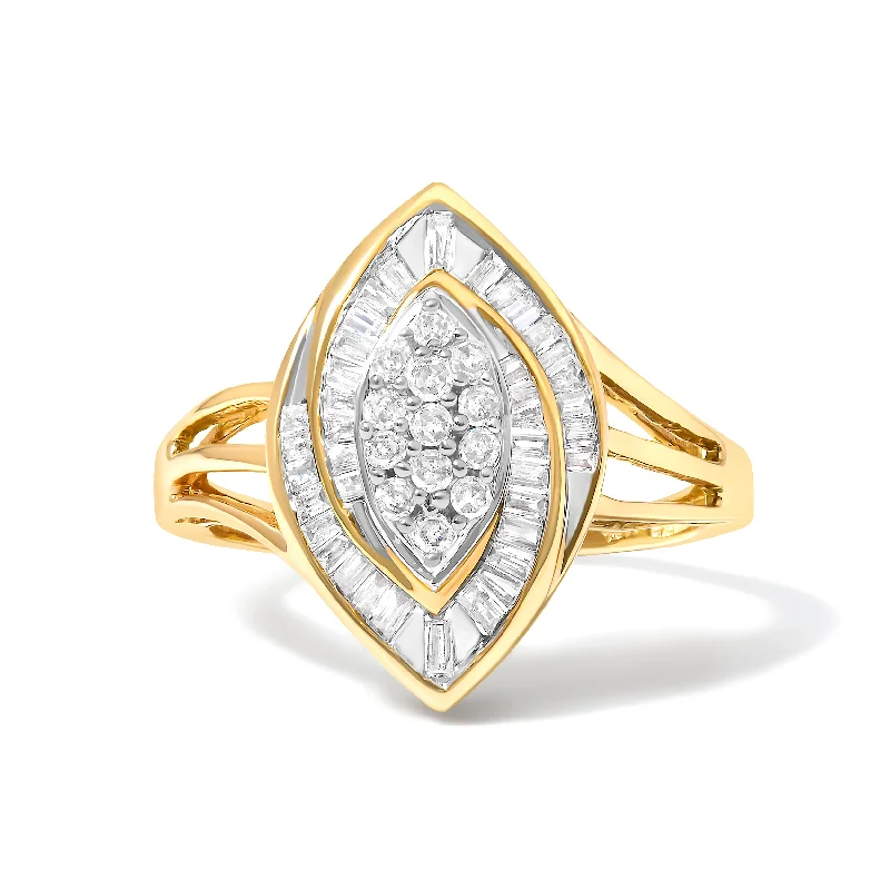 women’s rings with square sapphires and pave diamonds-10K Yellow Gold Diamond Oval Cluster Ring