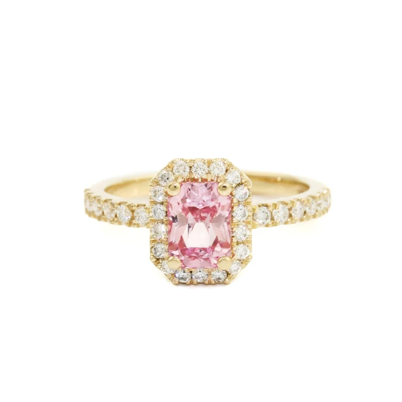 men’s rings with sapphire pave designs and diamonds-14k Gold Pink Sapphire + Pavé Diamond Engagement Ring