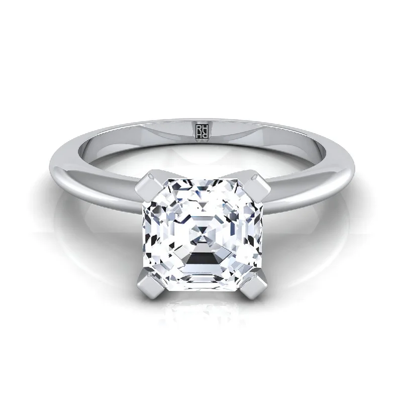 women’s rings with oval sapphires and pave diamonds-14K White Gold Asscher Cut  Classic Low Base Solitaire Engagement Ring