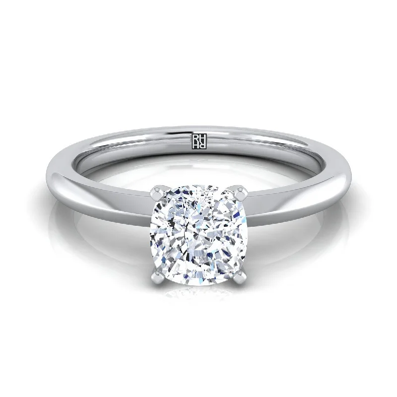 engagement rings with cushion-cut diamonds and sapphire bands-14K White Gold Cushion  Petite Knife Edge Solitaire Engagement Ring