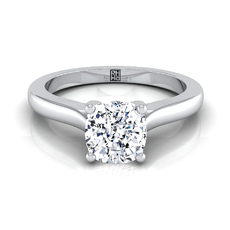 women’s rings with princess-cut diamonds and sapphire bands-14K White Gold Cushion Comfort Fit Cathedral Solitaire Diamond Engagement Ring