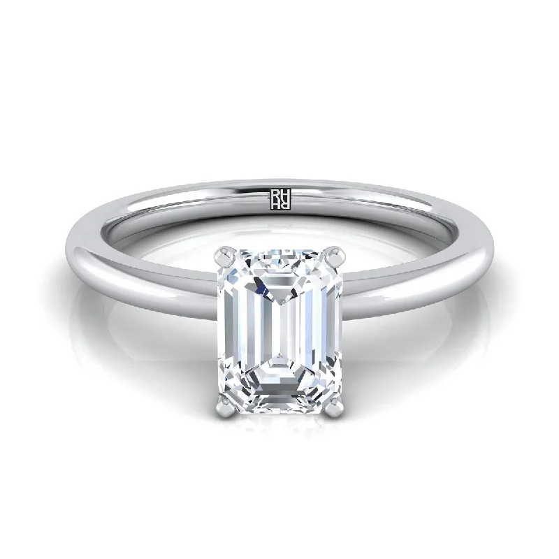 men’s wedding bands with emerald-cut sapphires and diamonds-14K White Gold Emerald Cut  Round Comfort Fit Claw Prong Solitaire Engagement Ring